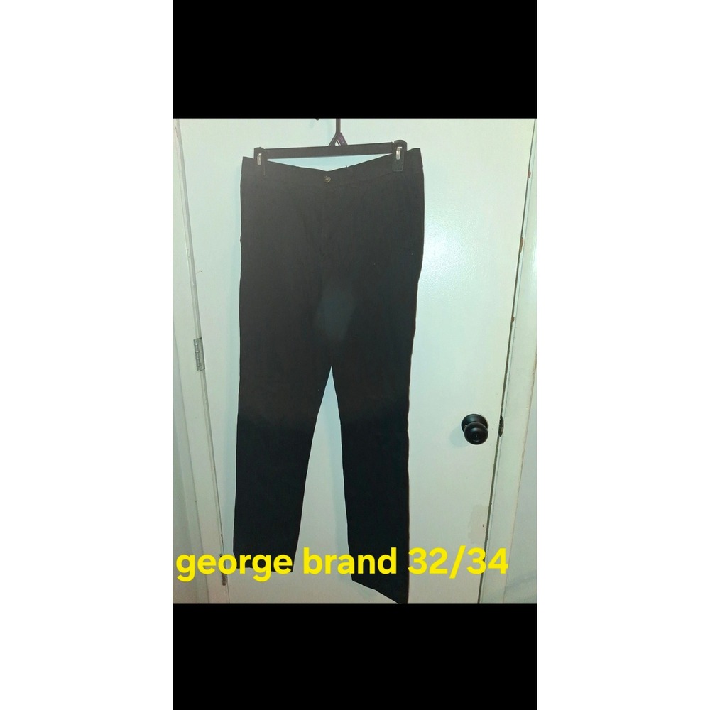 George Mens Chino Pants Black Straight Leg Twill Trousers 32x34